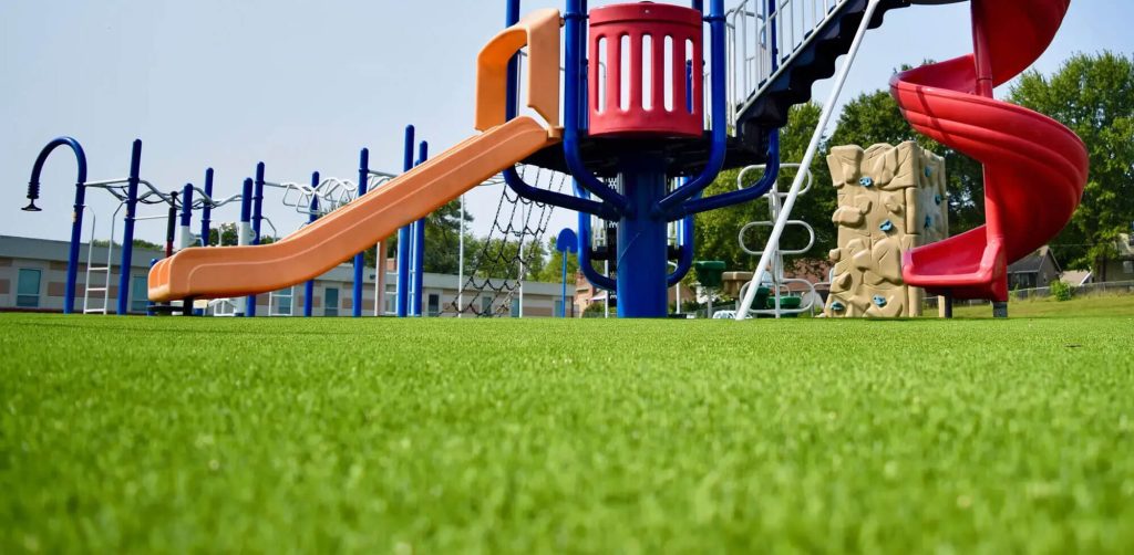 Ground shot of artificial playground grass