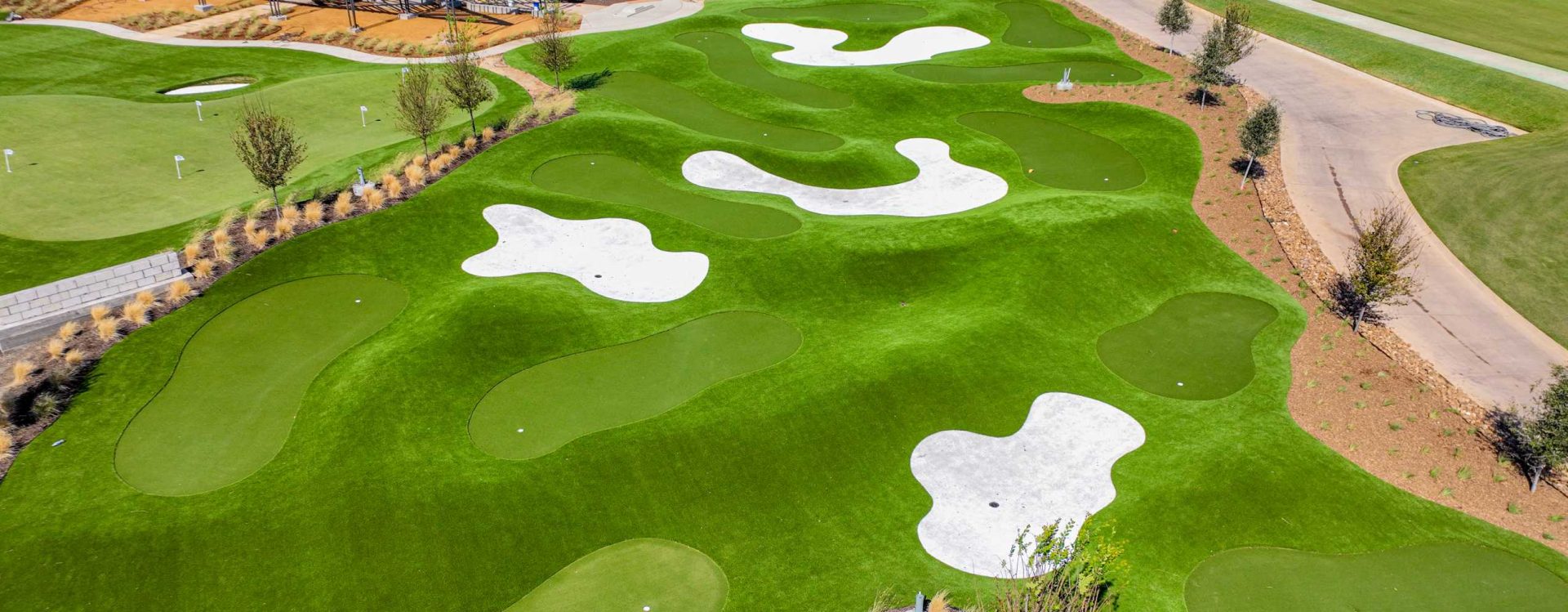 Golf course built with obstacles and artificial grass