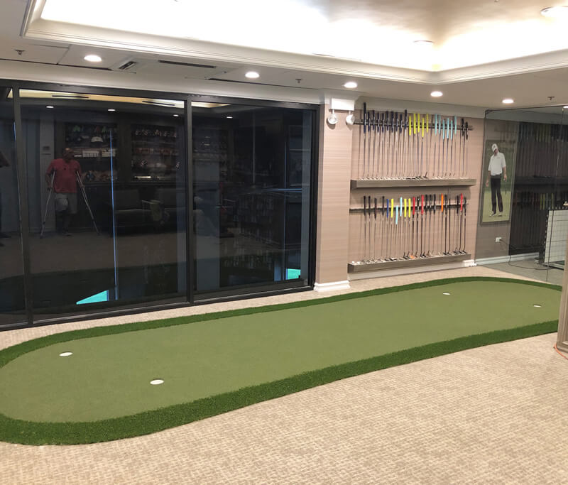 indoor putting green installed in golf store