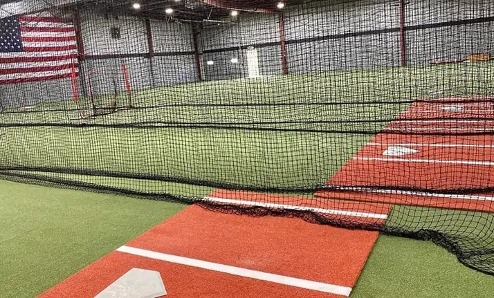 Indoor artificial grass batting cage area