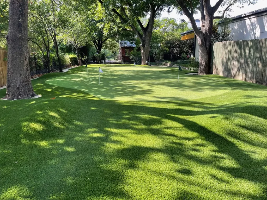 Backyard golf green installed by Premier Greens
